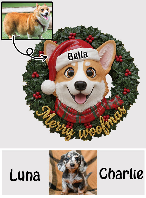Couronne « Joyeux Noël des chiens » pour les amoureux des animaux - Panneau en bois personnalisé en forme de chien