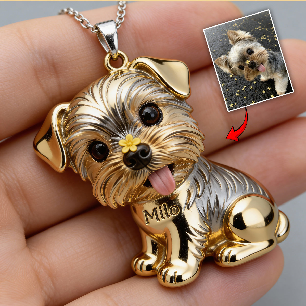 Collier pendentif personnalisé en acrylique en forme de chien avec la photo de votre animal de compagnie