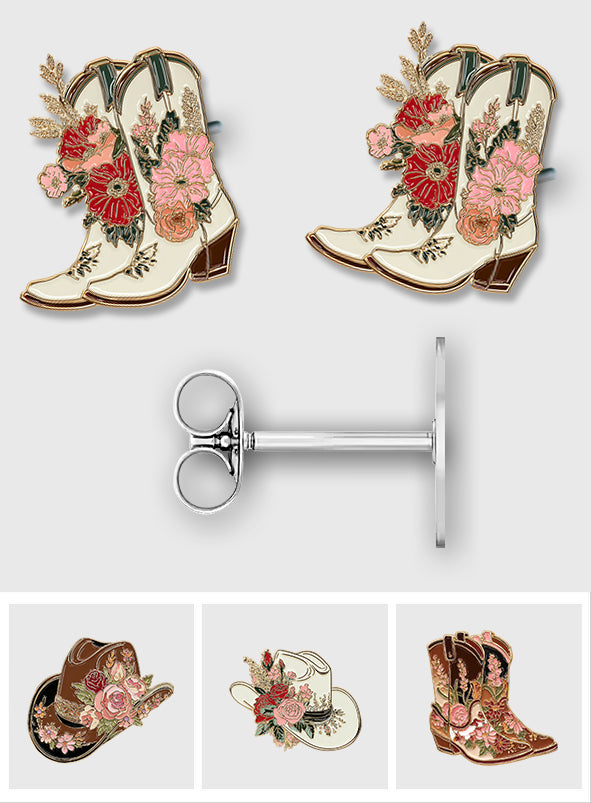 Boucles d'oreilles cowgirl chic à motif floral - Boucles d'oreilles personnalisées style cowgirl