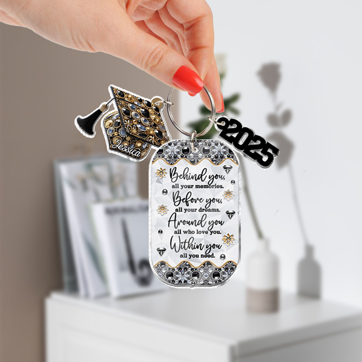 Congrats Grand Class Of 2025 - Personalized Graduation Keychain with Charms