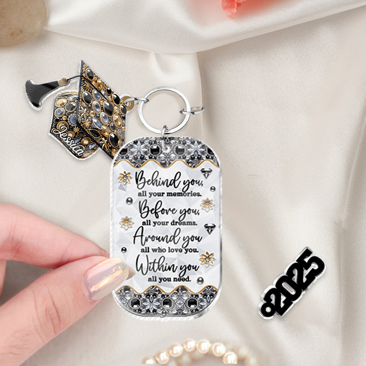 Congrats Grand Class Of 2025 - Personalized Graduation Keychain with Charms