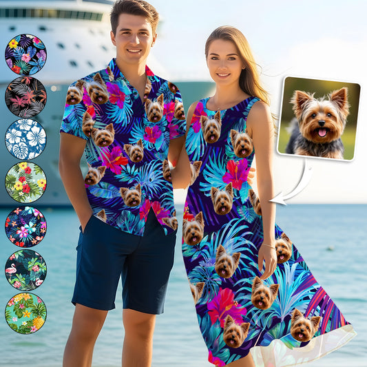 L'appel de la plage - Chemise hawaïenne personnalisée pour chien et robe sans manches