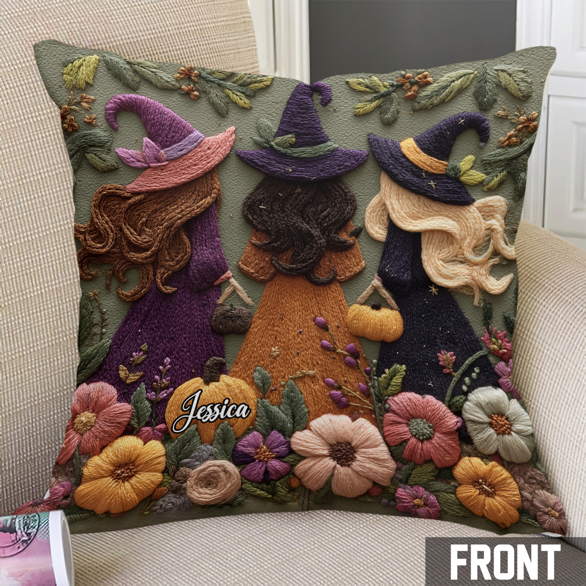 Three Witches - Personalized Witch Throw Pillow