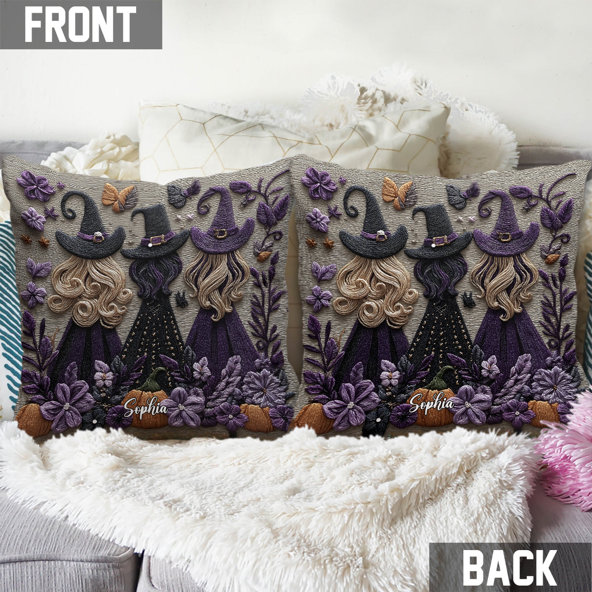 Three Witches - Personalized Witch Throw Pillow