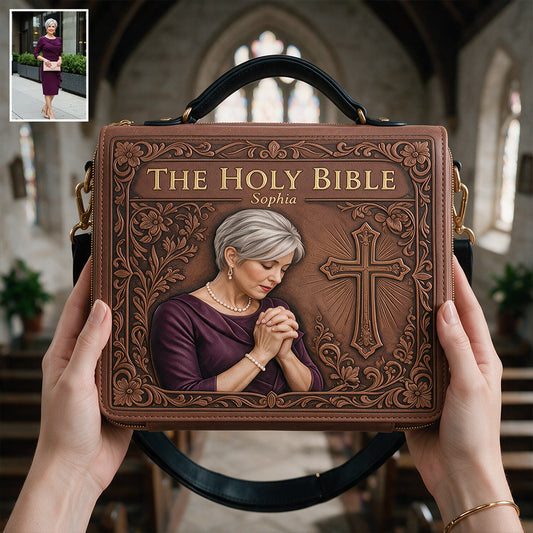 Église du Dimanche - Sac en Cuir Personnalisé pour Bible Chrétienne