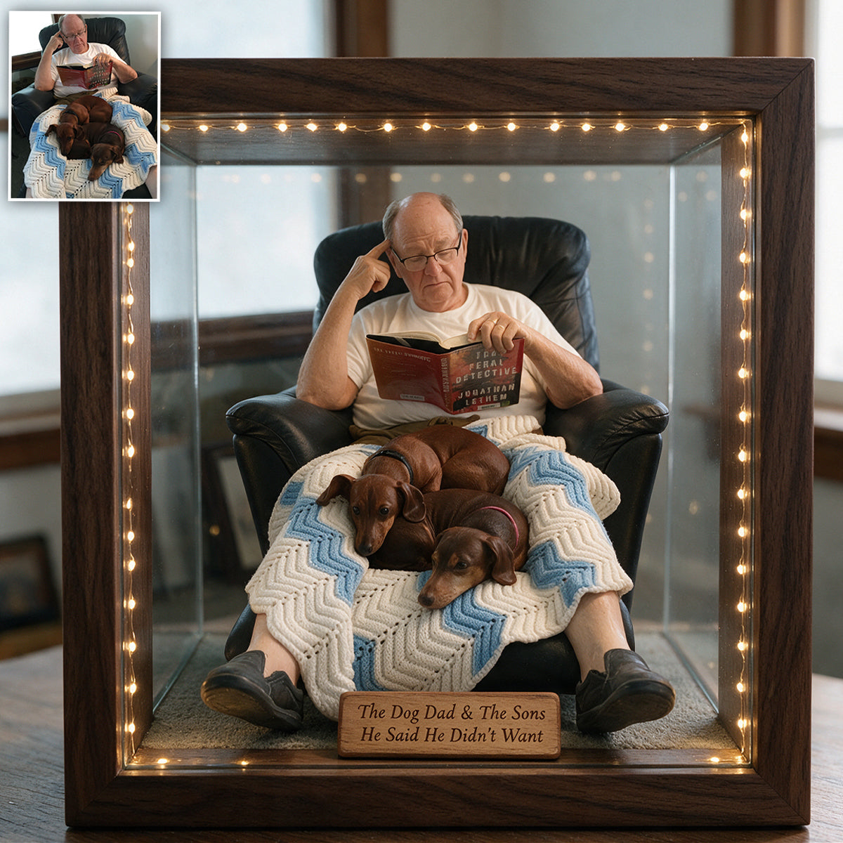 Miniature Style Gift, Custom From Any Photo - Personalized Family Wooden Frame LED Light