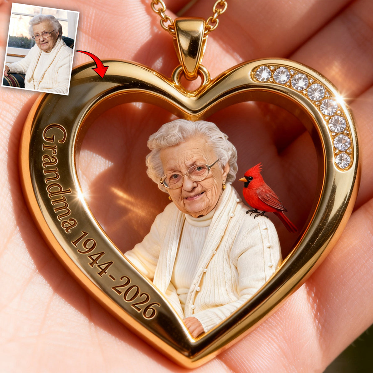 Always In My Heart - Personalized Memorial Shaped Metal Pendant Necklace