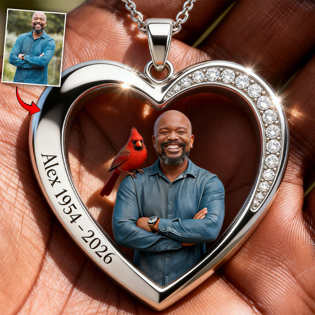 Always In My Heart - Personalized Memorial Shaped Metal Pendant Necklace