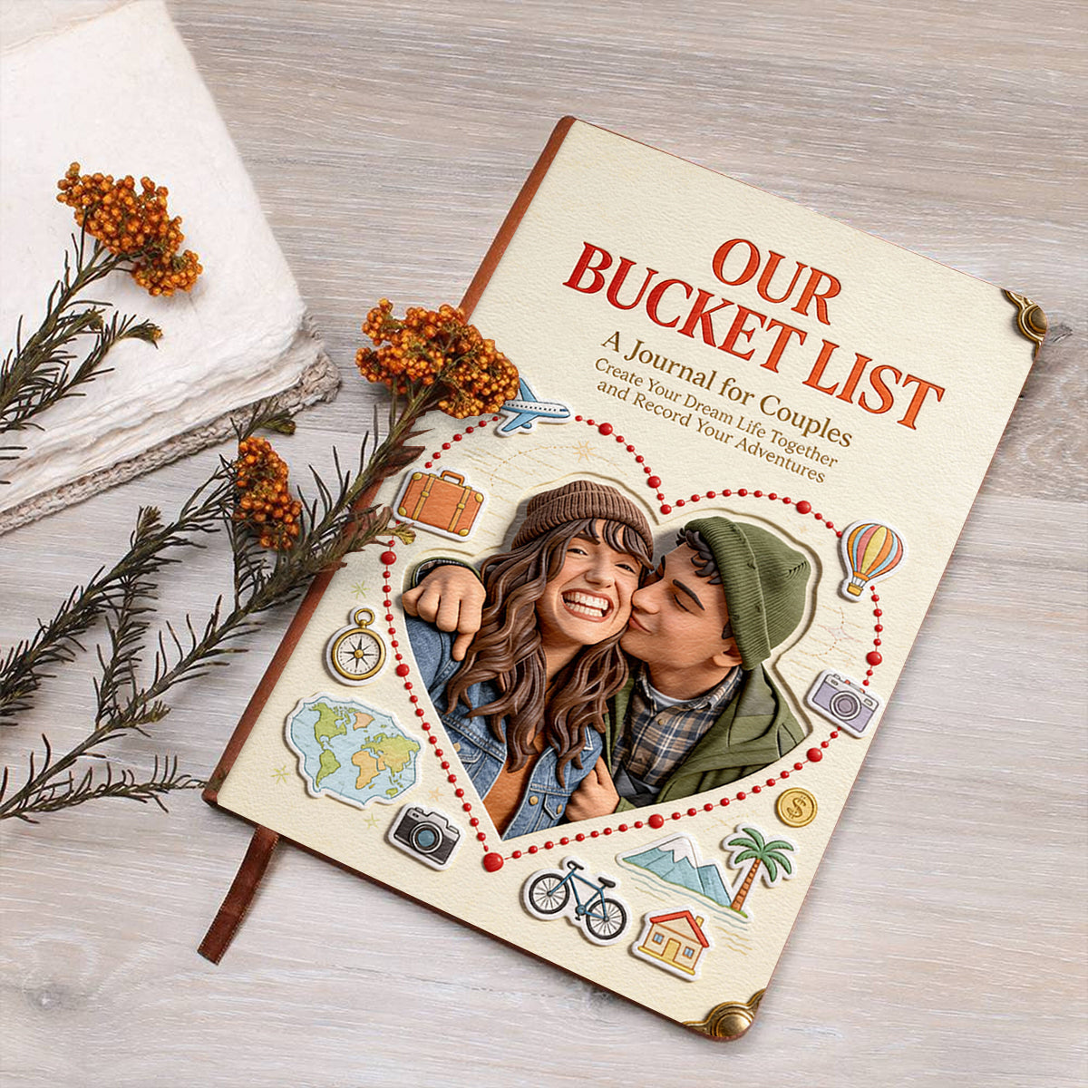 Notre liste de choses à faire, notre liste de choses à faire en couple - Carnet en cuir personnalisé pour couple