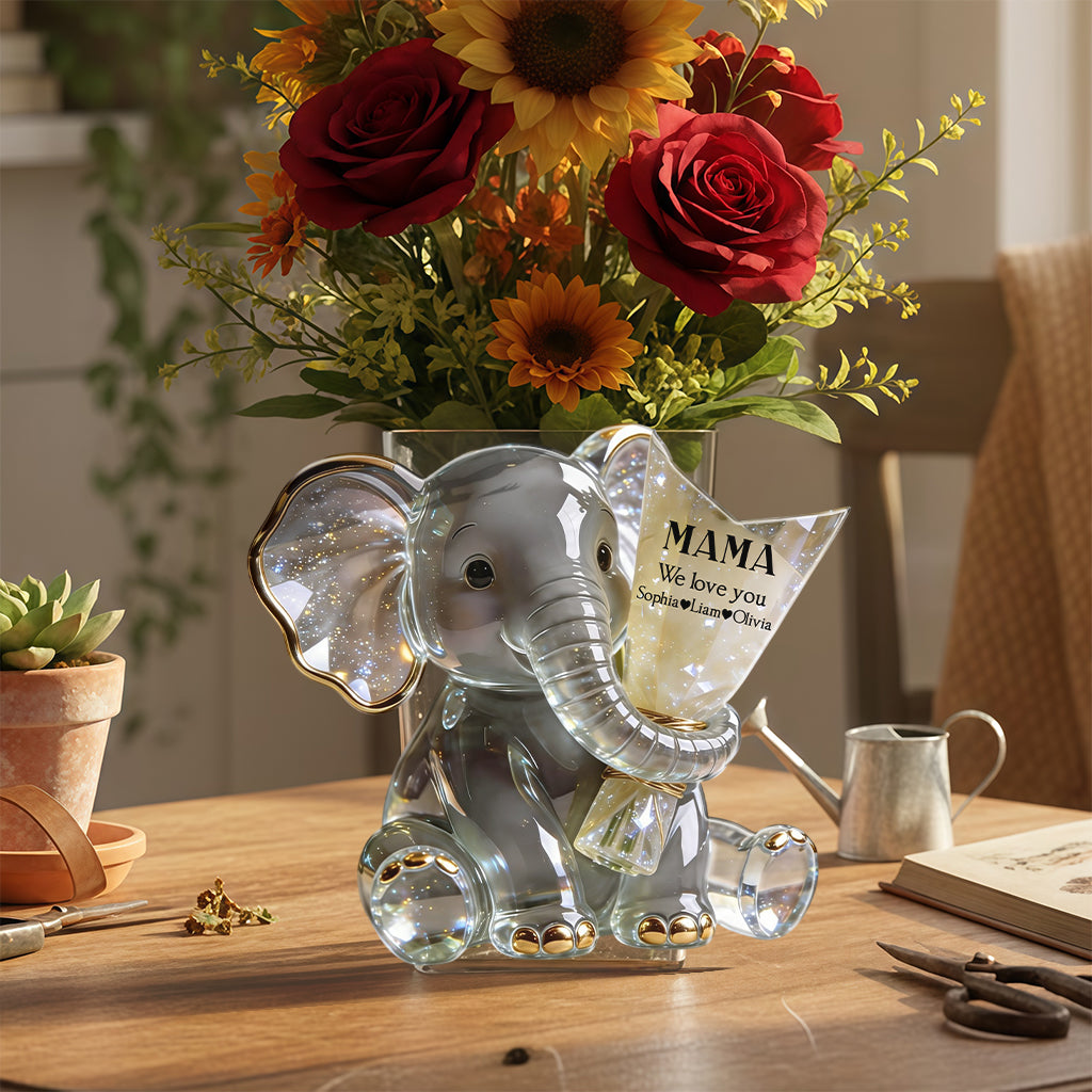 Éléphant tenant des fleurs - Pot en acrylique personnalisé pour maman