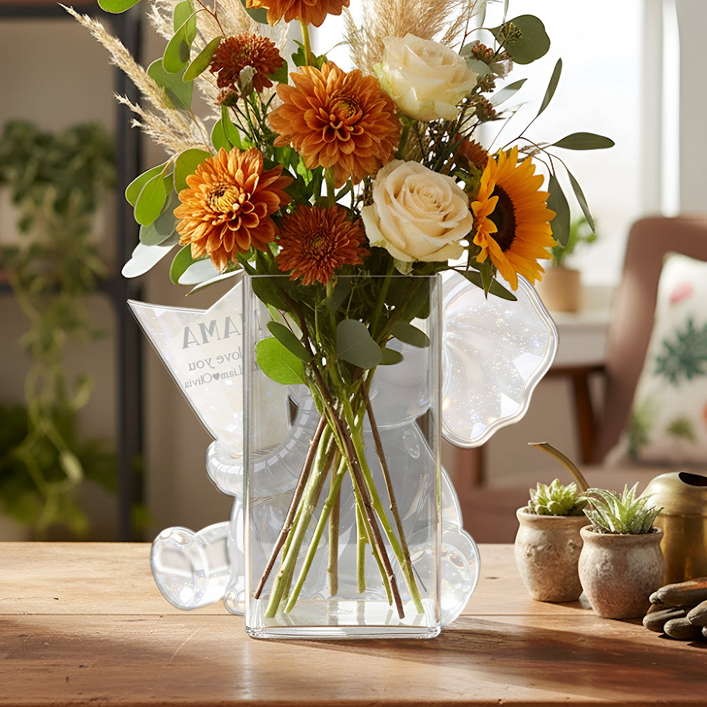 Éléphant tenant des fleurs - Pot en acrylique personnalisé pour maman