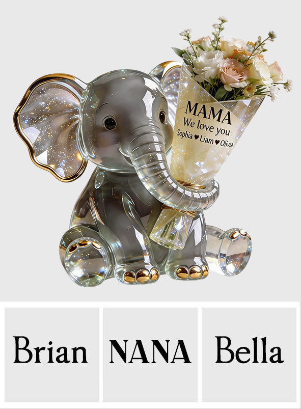 Éléphant tenant des fleurs - Pot en acrylique personnalisé pour maman