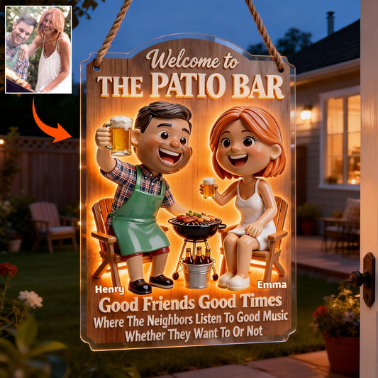 Patio Grilling Couple - Personalized Couple LED Light Acrylic Sign