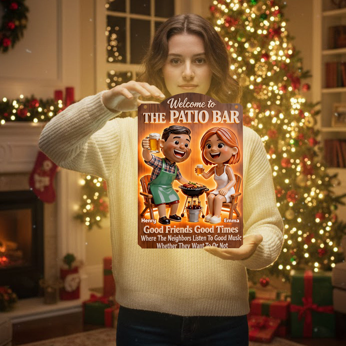 Patio Grilling Couple - Personalized Couple LED Light Acrylic Sign