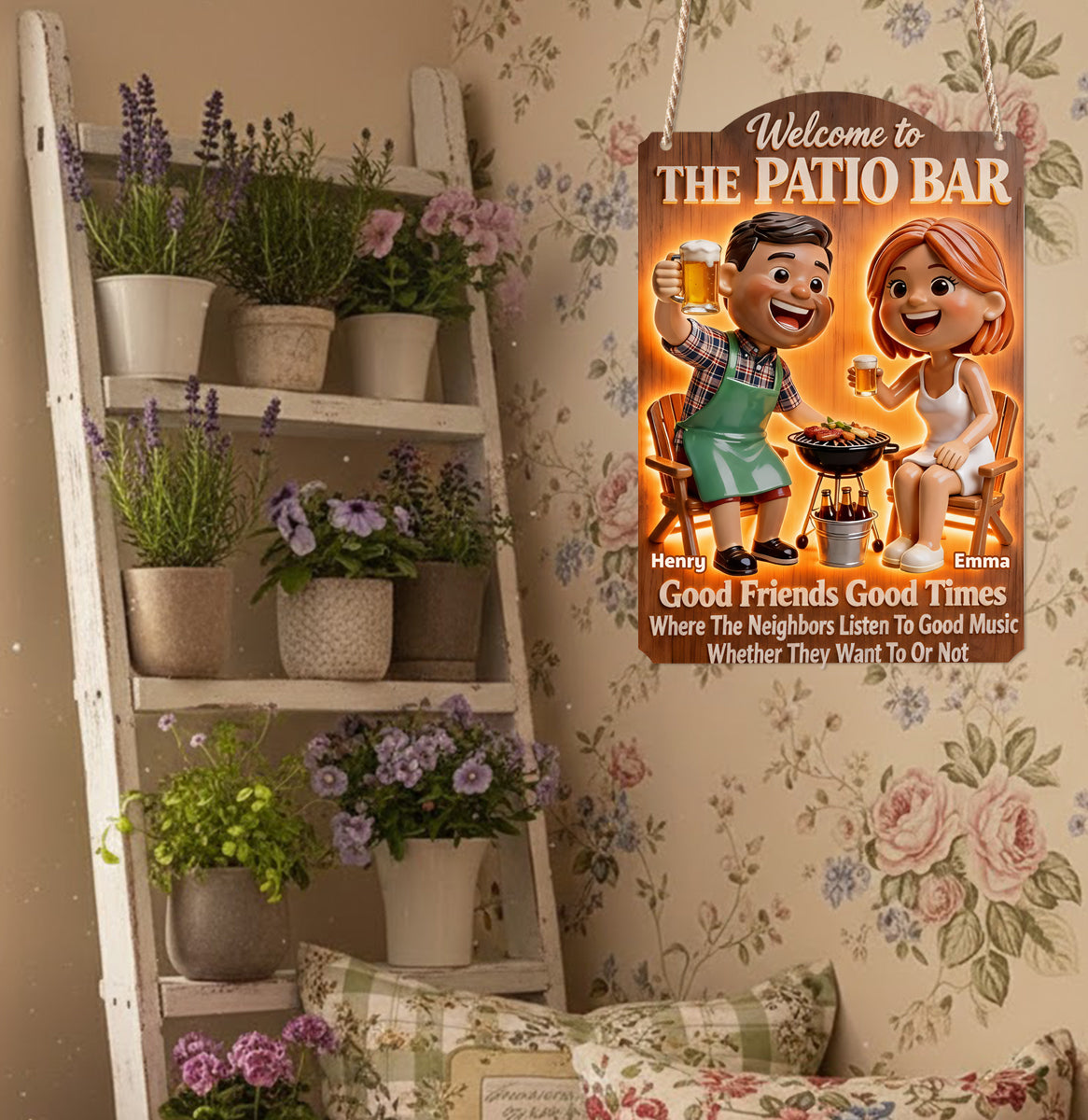 Patio Grilling Couple - Personalized Couple LED Light Acrylic Sign