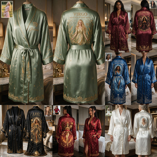 Zodiac Sign Luxury Robe - Personalized Horoscope Satin Robe