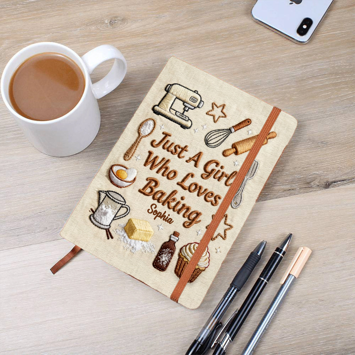 Carnet de pâtisserie personnalisé en cuir « Juste une fille qui adore pâtisser »