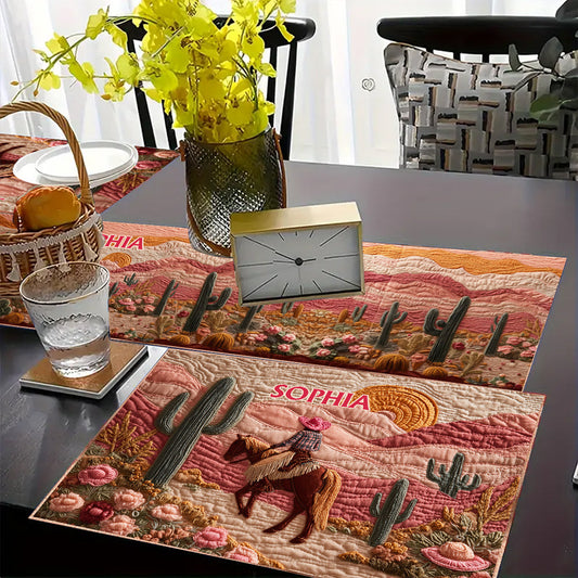 Salut Cowgirl ! Chemin de table et set de table personnalisés sur le thème des cowgirls