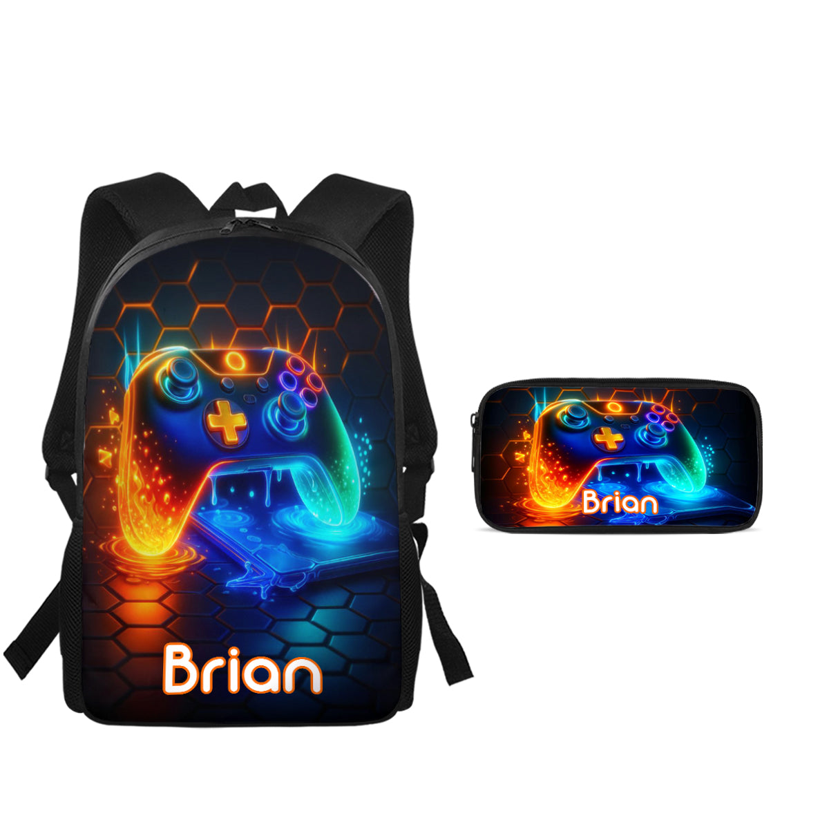 Poignée de jeu - Ensemble de trois sacs d'école grande capacité pour garçons - Sac à dos, sac à lunch et trousse personnalisés pour enfants