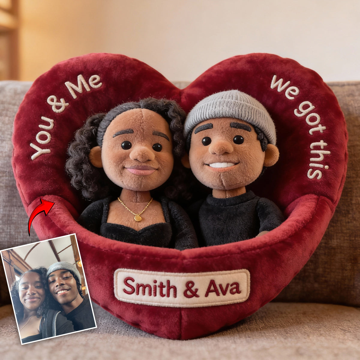You & Me We Got This - Personalized Couple Faux Fur Shaped Pillow