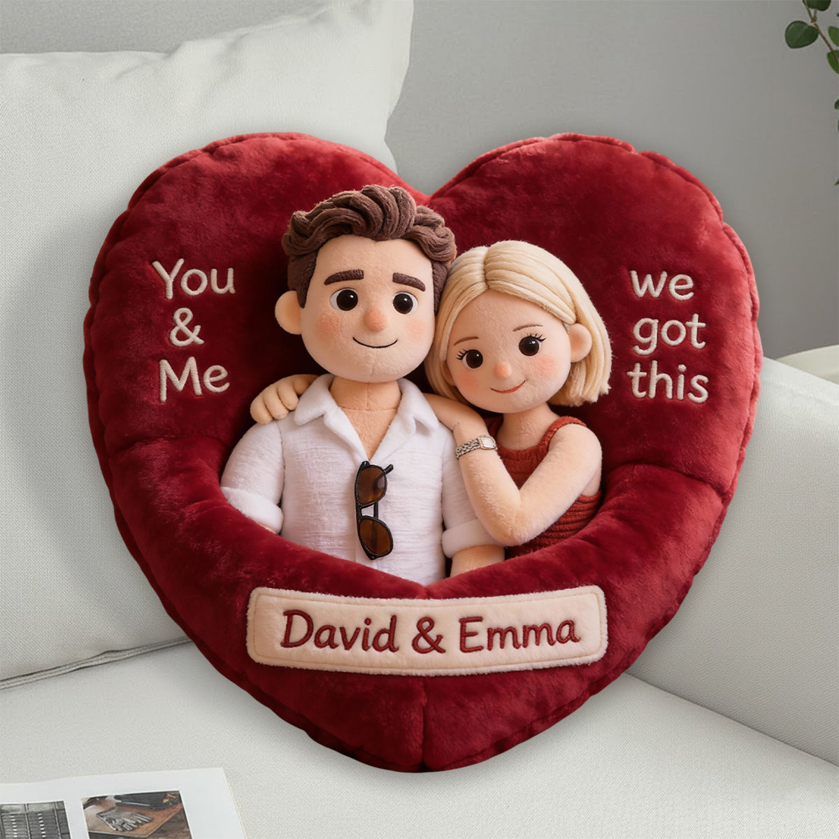 You & Me We Got This - Personalized Couple Faux Fur Shaped Pillow