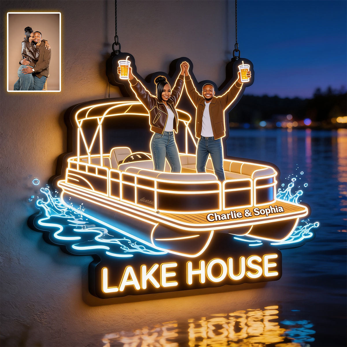 Notre Maison au Bord du Lac - Enseigne Lumineuse LED Néon Personnalisée