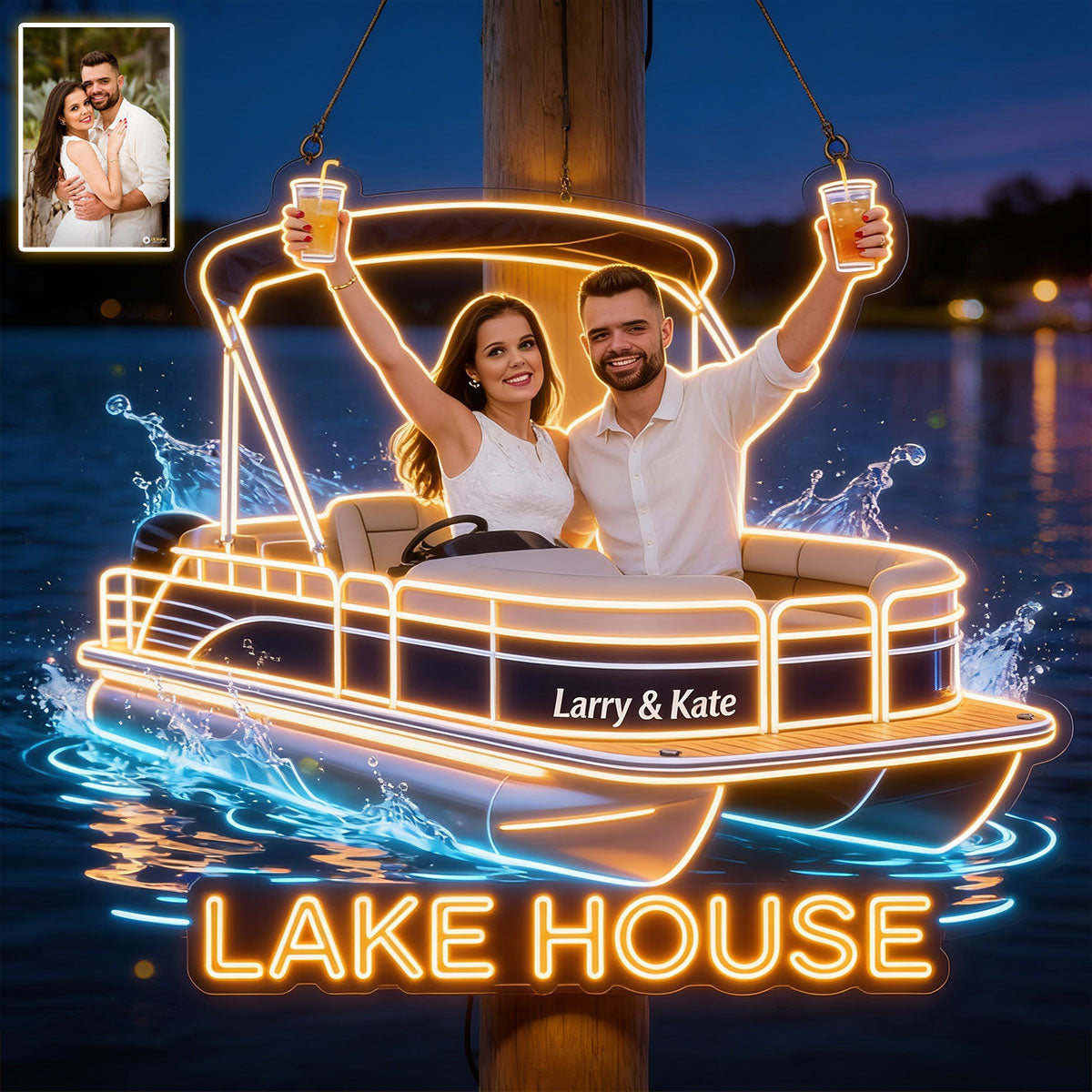Notre Maison au Bord du Lac - Enseigne Lumineuse LED Néon Personnalisée