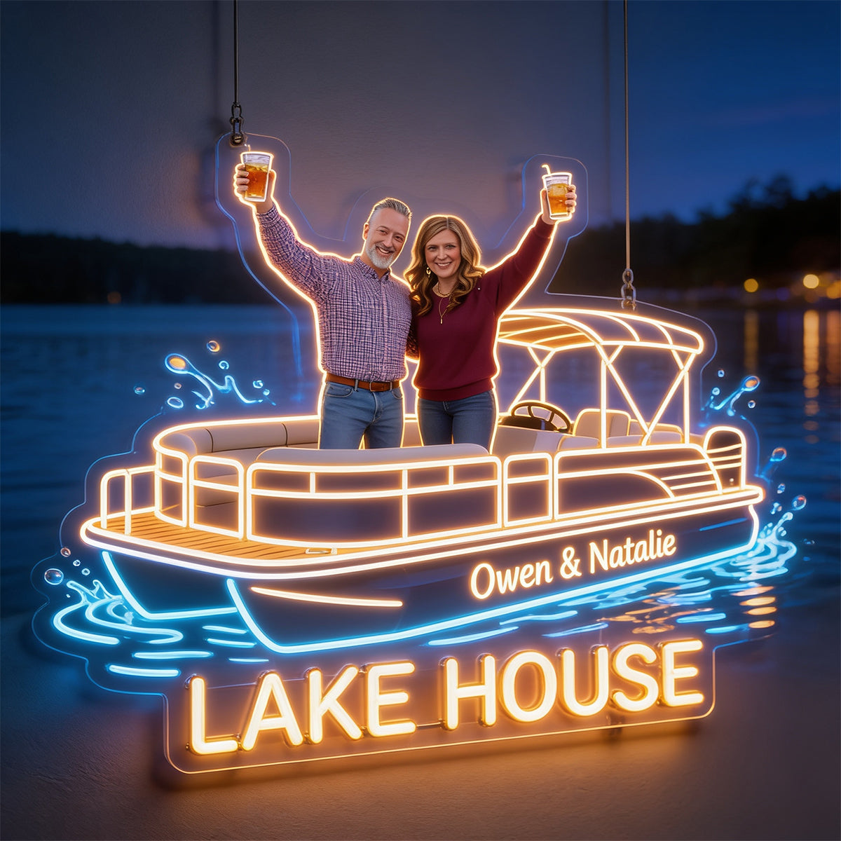 Notre Maison au Bord du Lac - Enseigne Lumineuse LED Néon Personnalisée