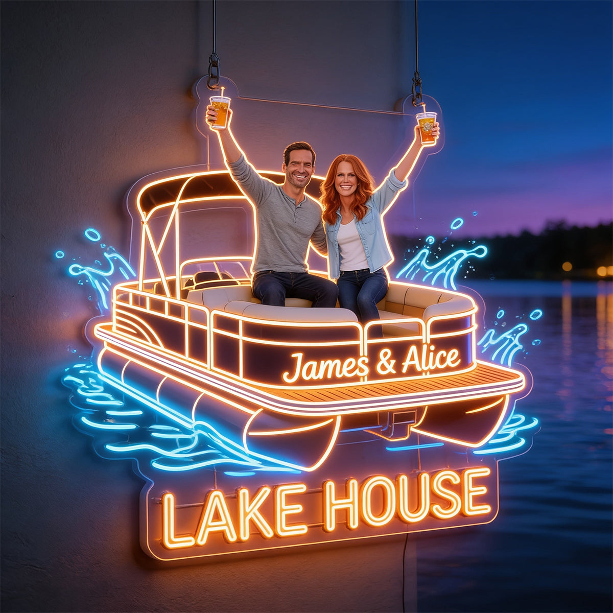 Notre Maison au Bord du Lac - Enseigne Lumineuse LED Néon Personnalisée