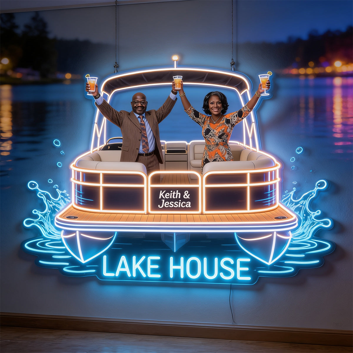 Notre Maison au Bord du Lac - Enseigne Lumineuse LED Néon Personnalisée
