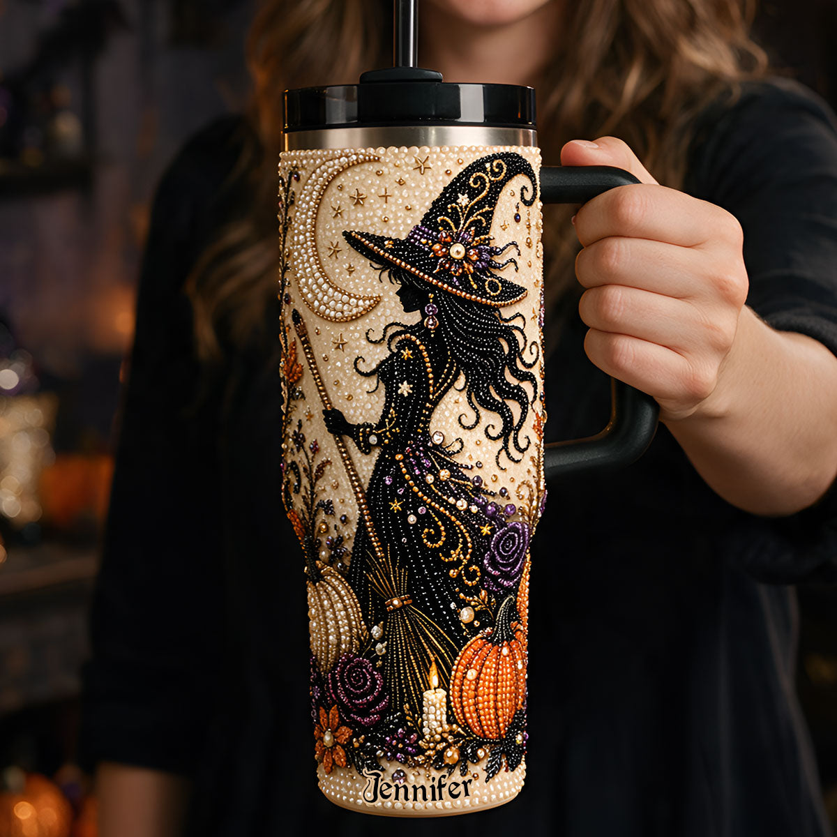 Sorcière en Diamant - Tasse Personnalisée en Rhinestones avec Poignée