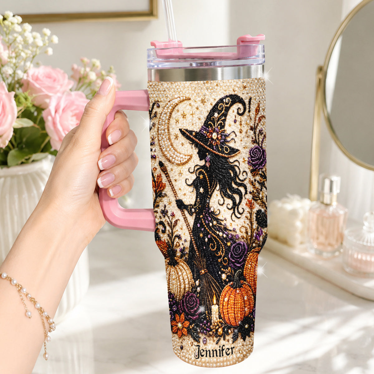 Sorcière en Diamant - Tasse Personnalisée en Rhinestones avec Poignée