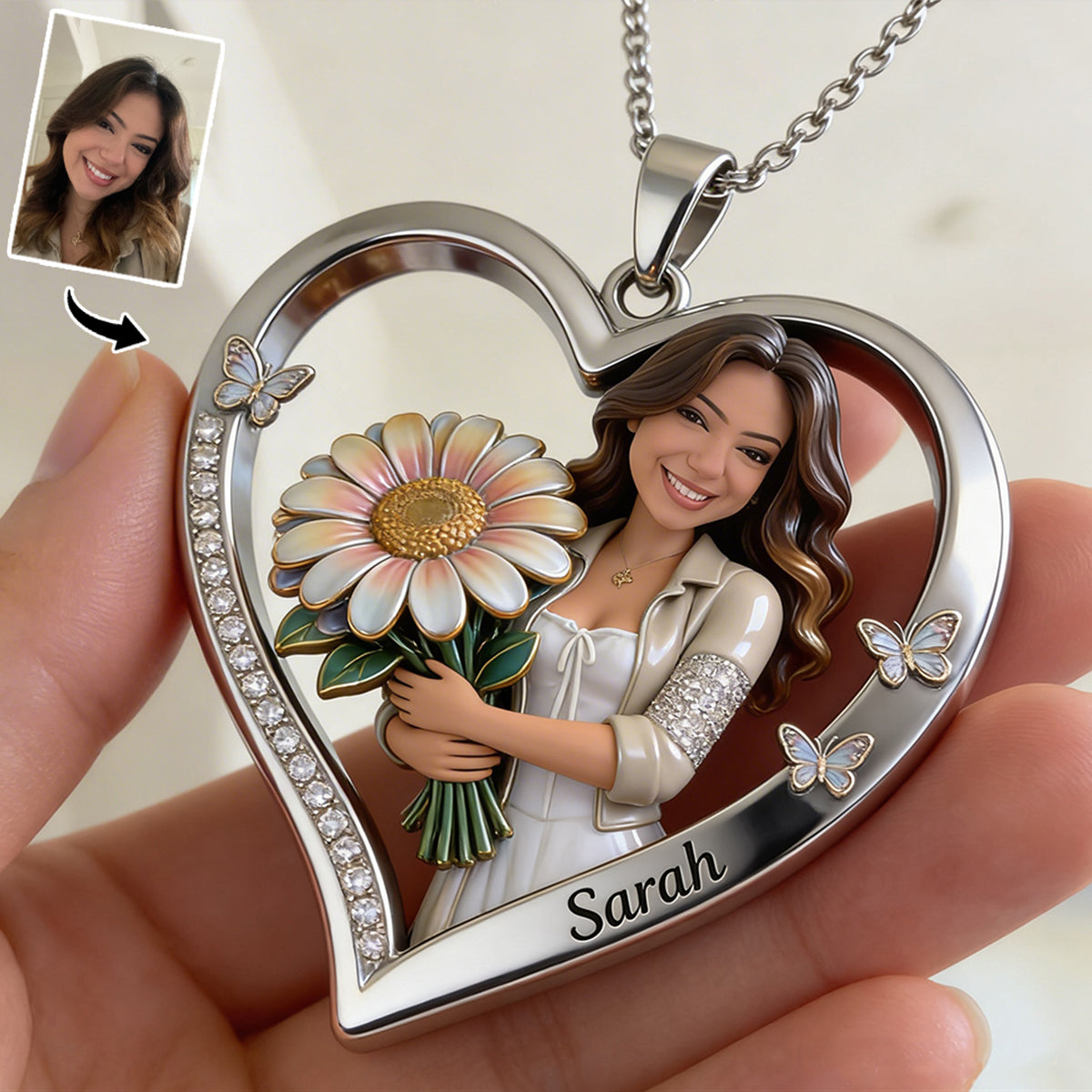 Custom Any Photo - Personalized Birth Month Flower Shaped Metal Pendant Necklace