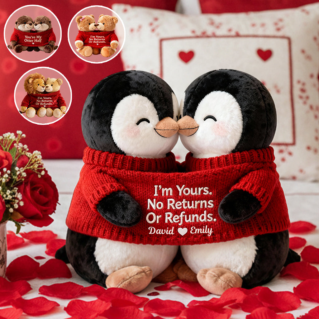 I'm Yours. No Returns Or Refunds - Personalized Couple Faux Fur Shaped Pillow