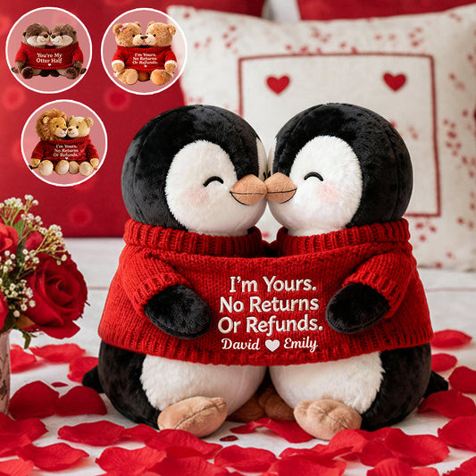 Je suis à toi. Ni retour ni remboursement - Coussin personnalisé en fausse fourrure en forme de couple