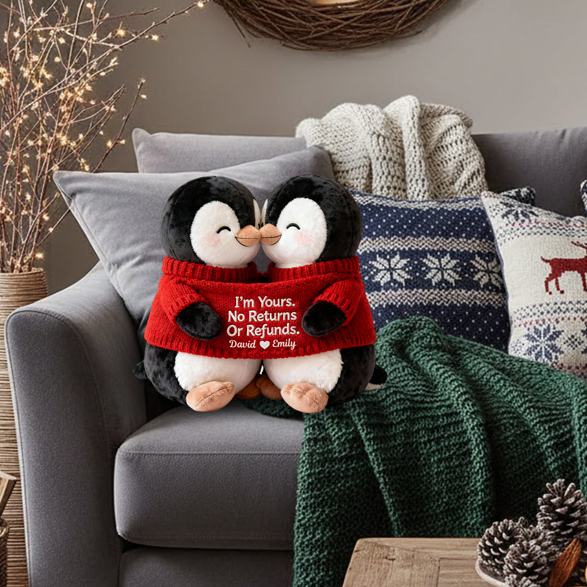 I'm Yours. No Returns Or Refunds - Personalized Couple Faux Fur Shaped Pillow