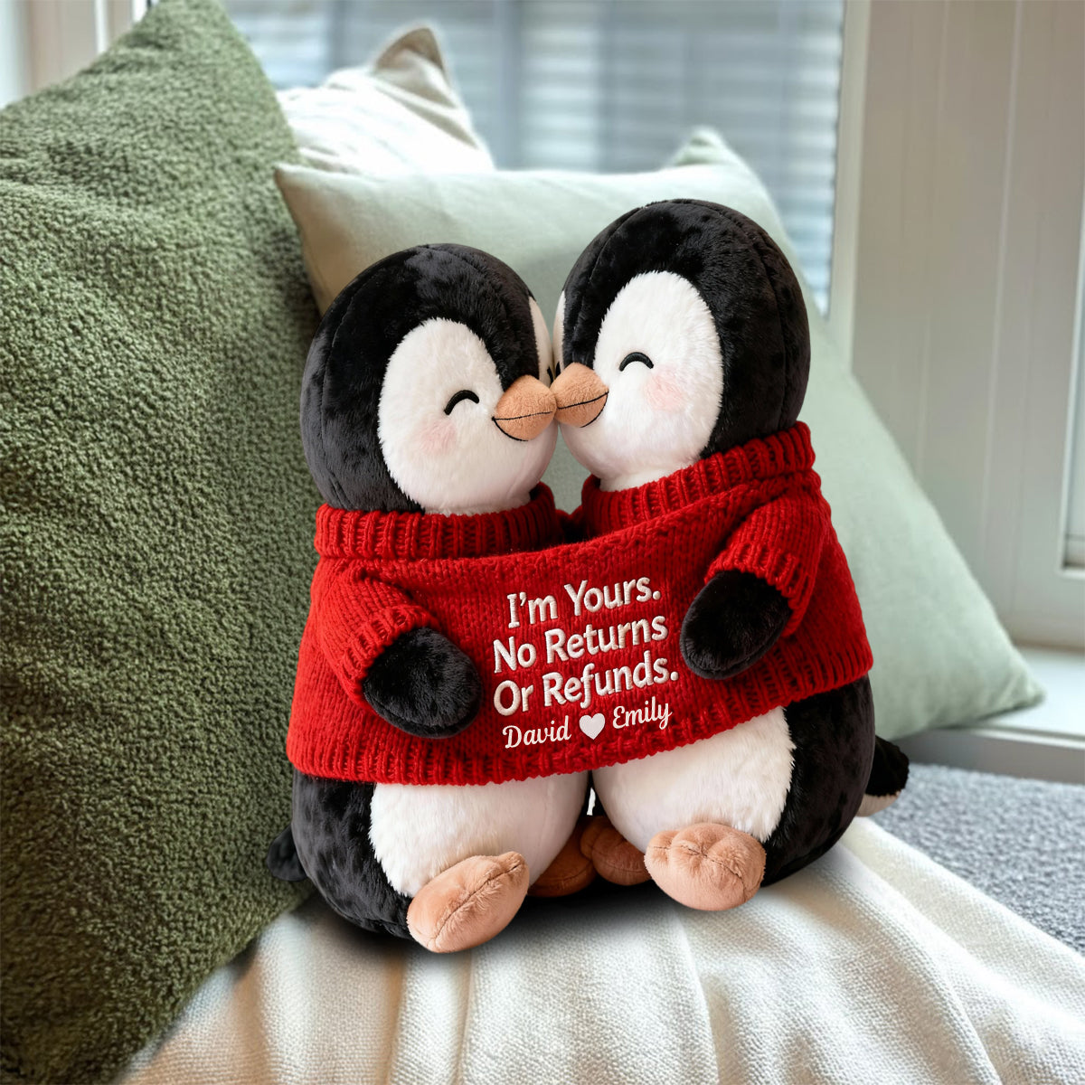 I'm Yours. No Returns Or Refunds - Personalized Couple Faux Fur Shaped Pillow