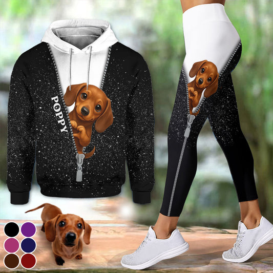Adorable animal de compagnie qui jette un coup d'œil - Sweat à capuche et leggings personnalisés pour animaux de compagnie