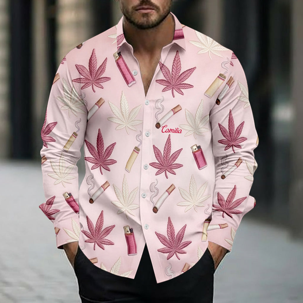 Chemise boutonnée personnalisée Green Magic Leaf - Cannabis