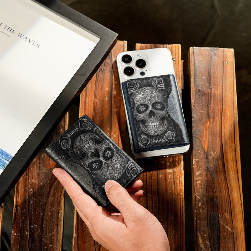 Skull And Roses - Personalized Skull Magsafe Wallet