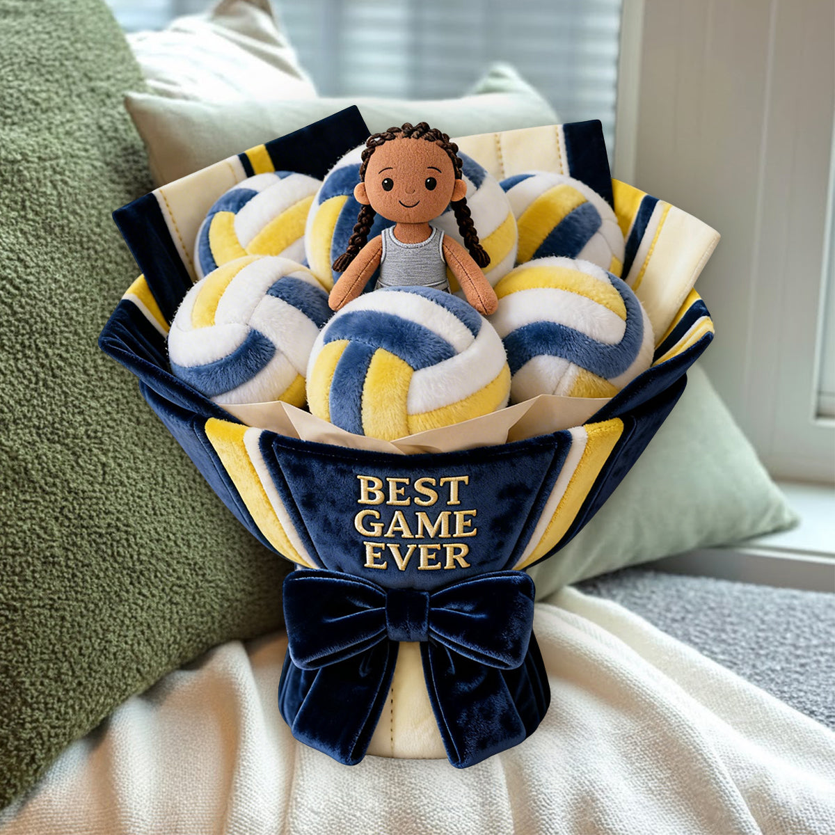 Love Volleyball Plush Bouquet - Personalized Volleyball Premium Faux Fur Pillow