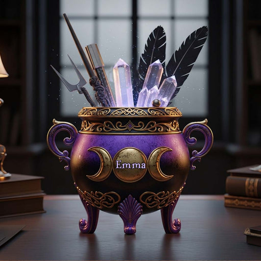 Chaudron de sorcière - Porte-stylo en bois personnalisé sur le thème de la sorcière
