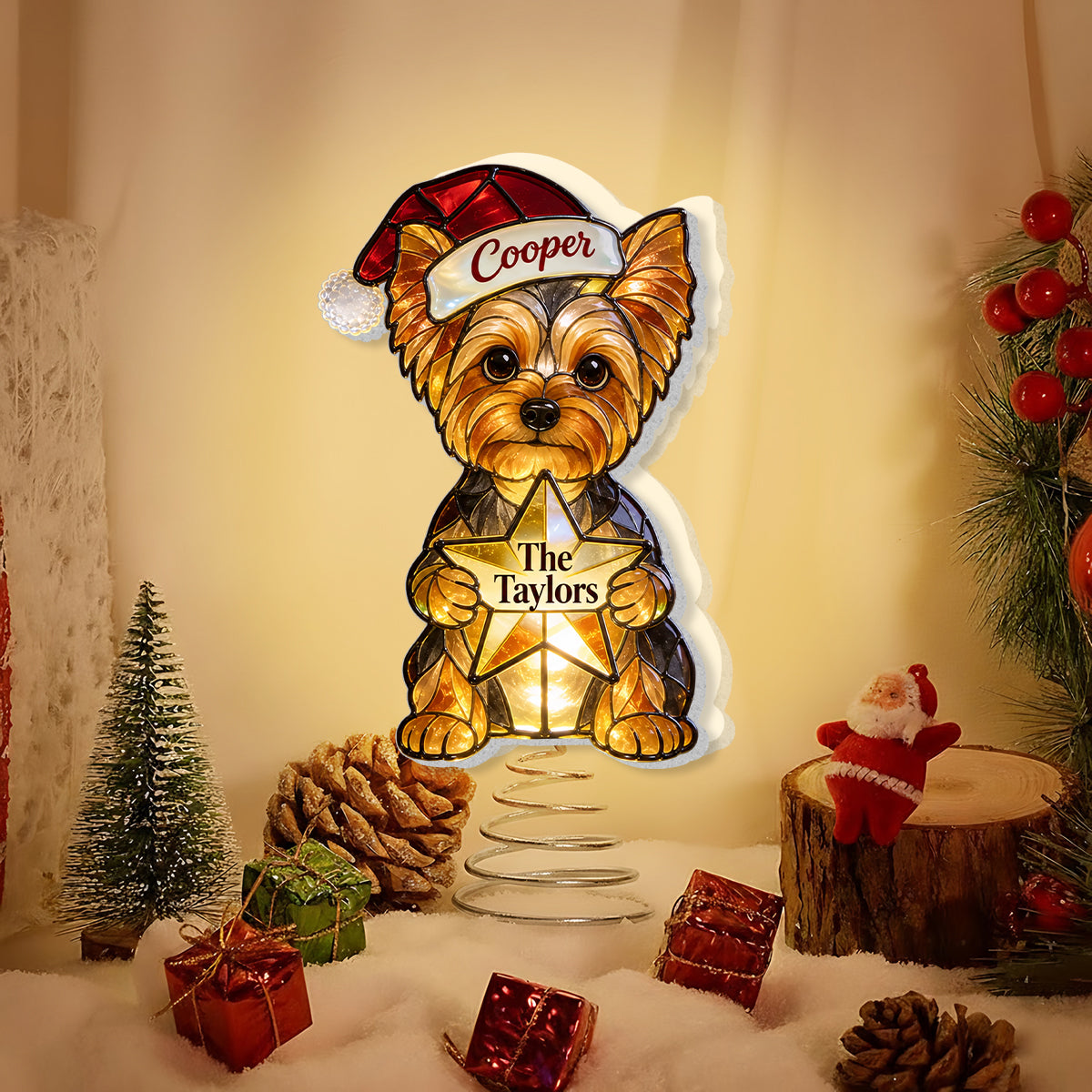 Merry Christmas - Personalized Dog LED Light Tree Topper