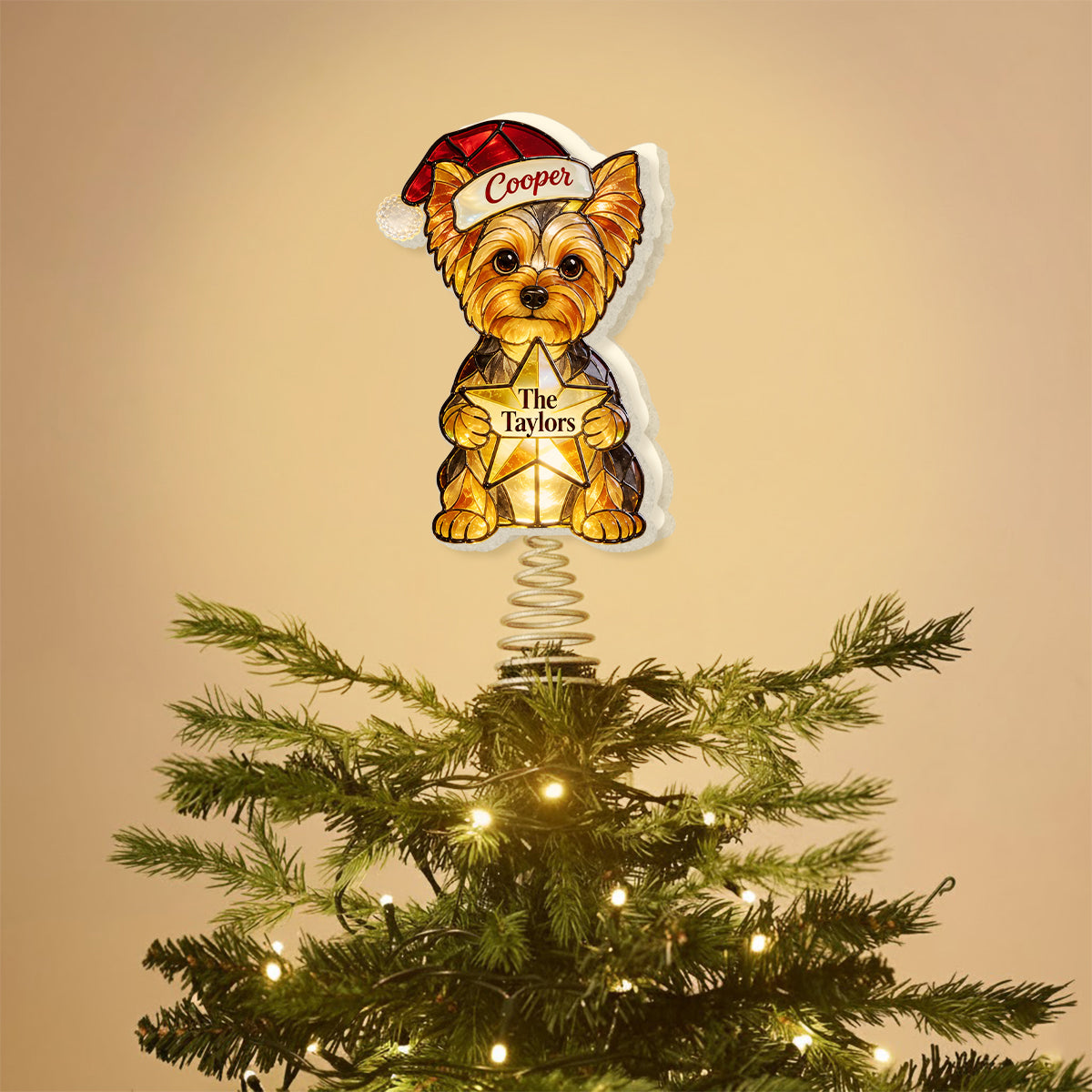 Merry Christmas - Personalized Dog LED Light Tree Topper