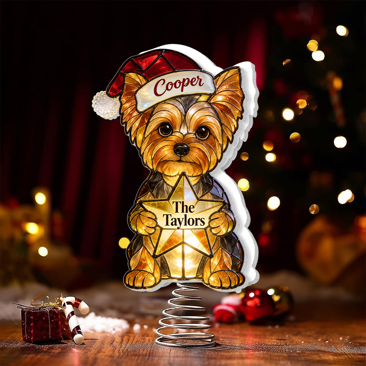 Merry Christmas - Personalized Dog LED Light Tree Topper