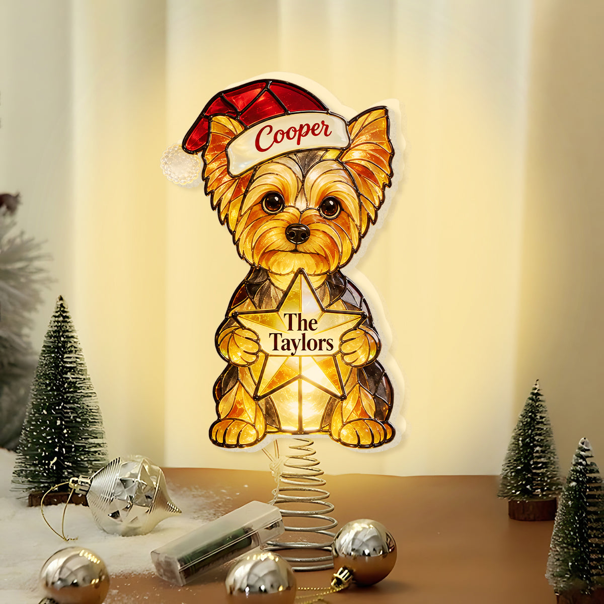 Merry Christmas - Personalized Dog LED Light Tree Topper
