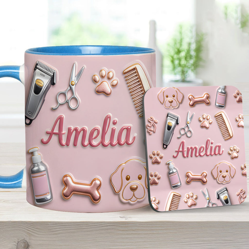 Toiletteur pour chiens - Mug et sous-verre personnalisés « Toiletteur pour chiens »