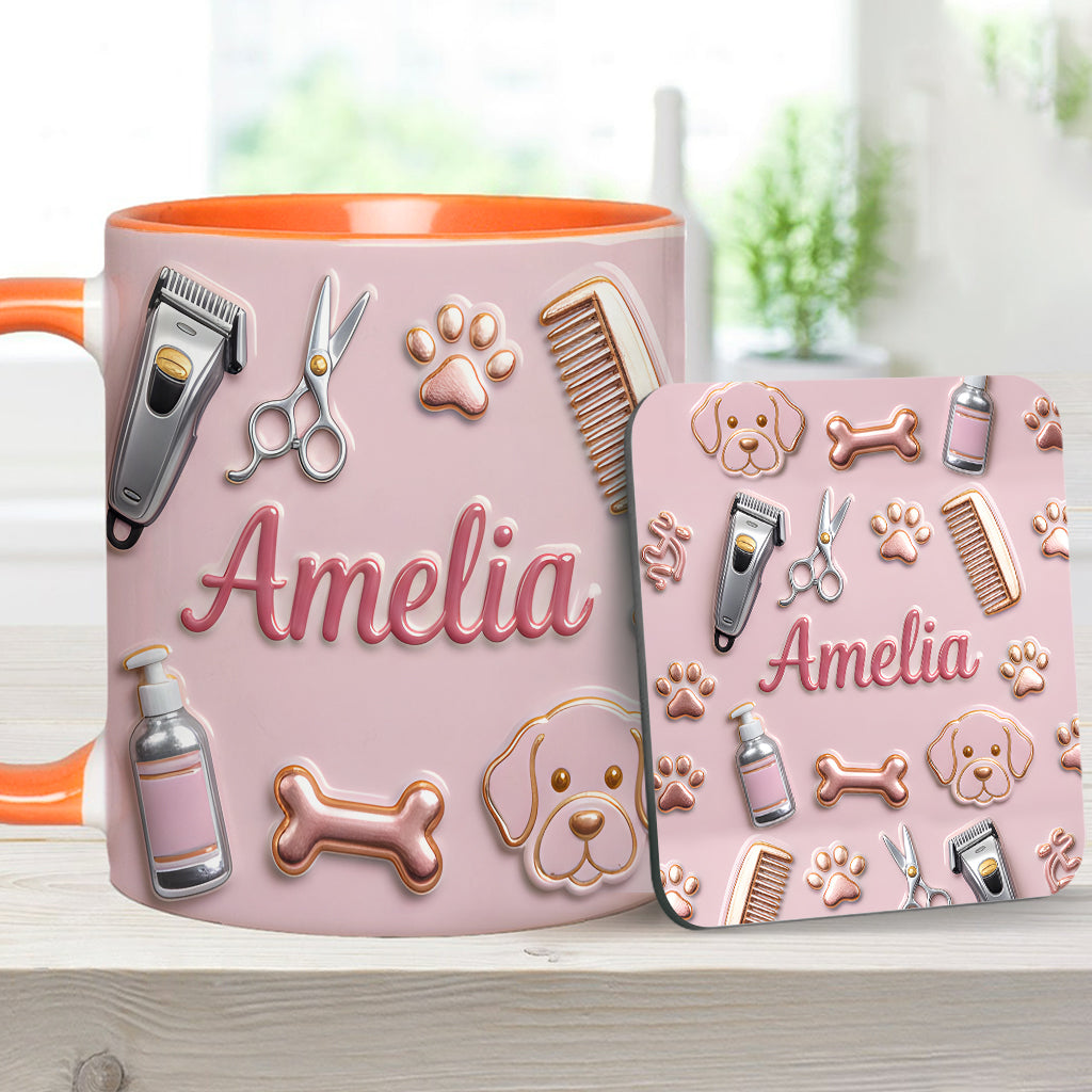 Toiletteur pour chiens - Mug et sous-verre personnalisés « Toiletteur pour chiens »