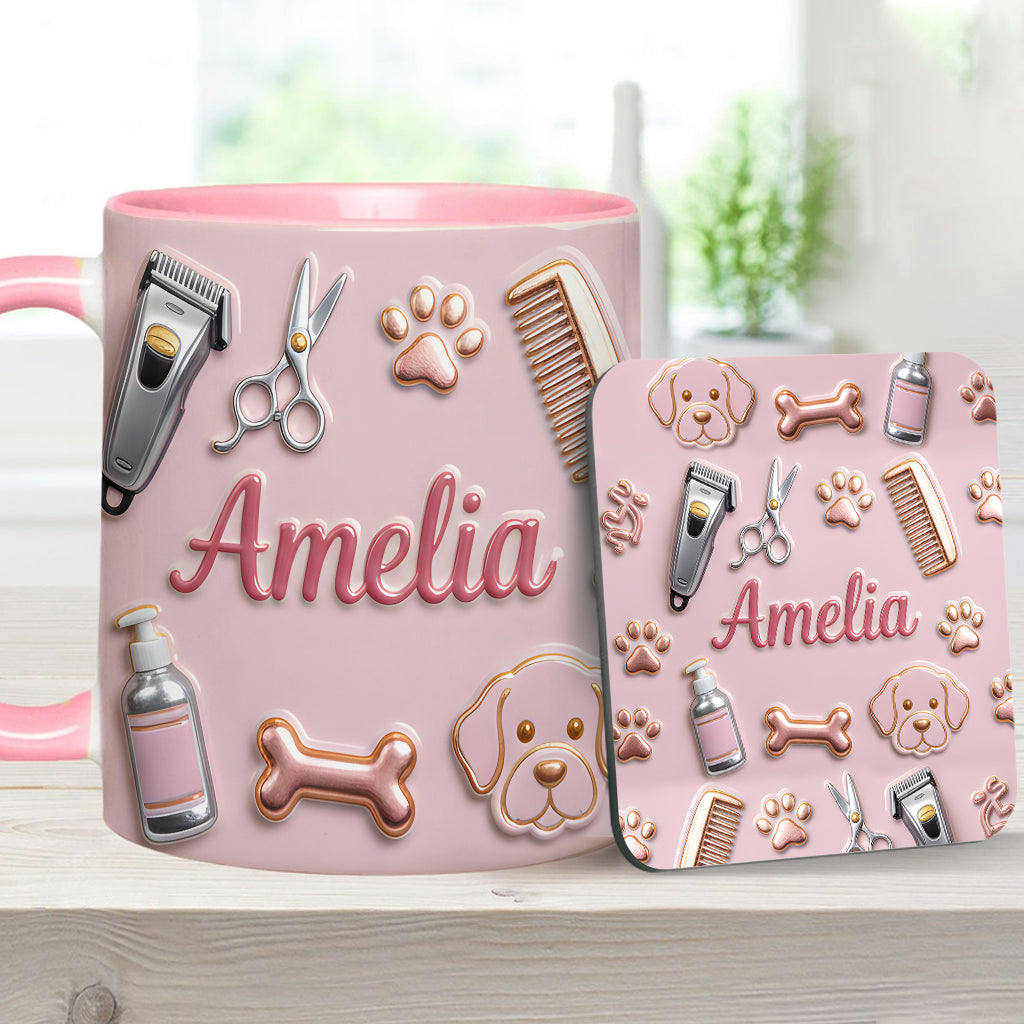 Toiletteur pour chiens - Mug et sous-verre personnalisés « Toiletteur pour chiens »