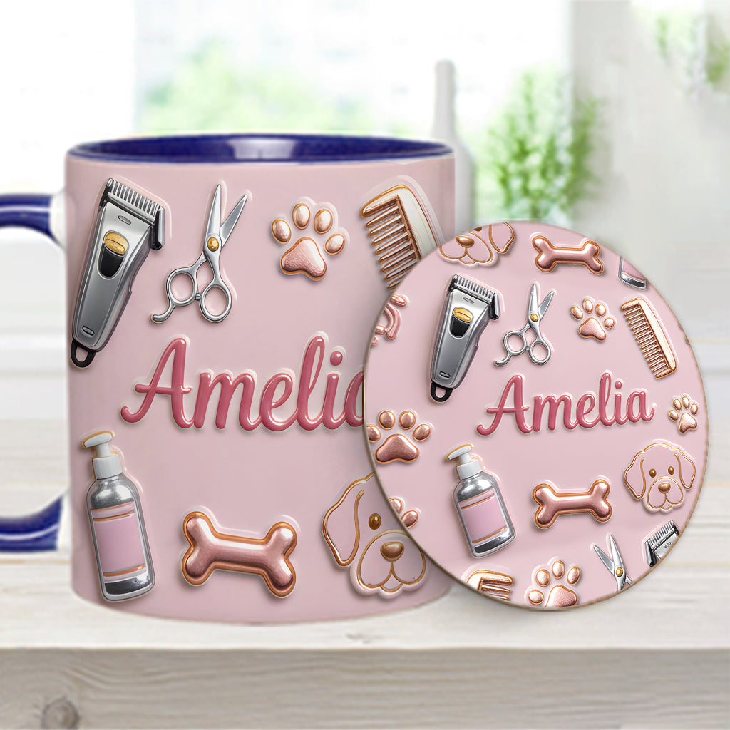 Toiletteur pour chiens - Mug et sous-verre personnalisés « Toiletteur pour chiens »